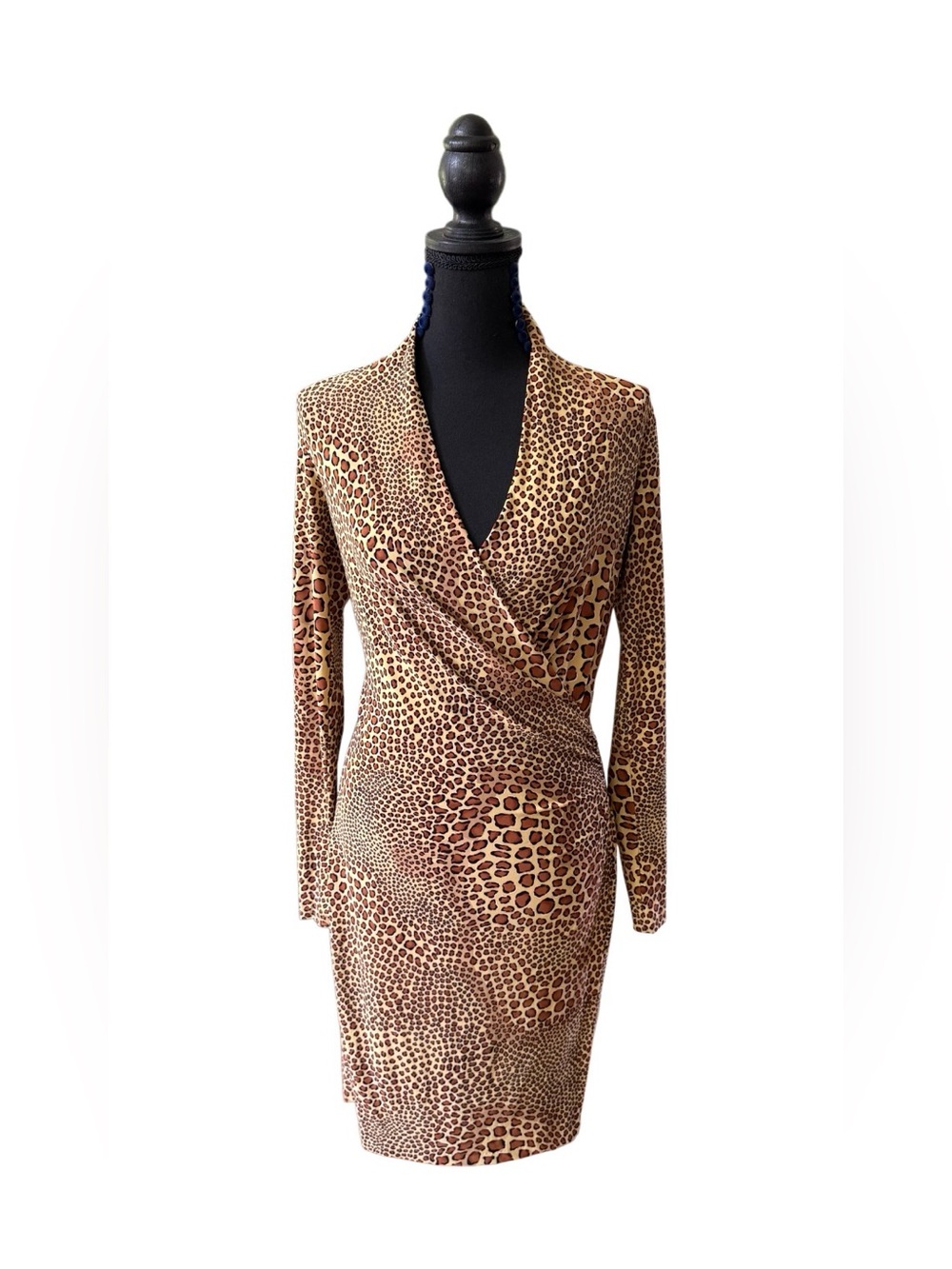 Norma Kamali Leopard-Print Ling Sleeve Wrap Bodycon Dress